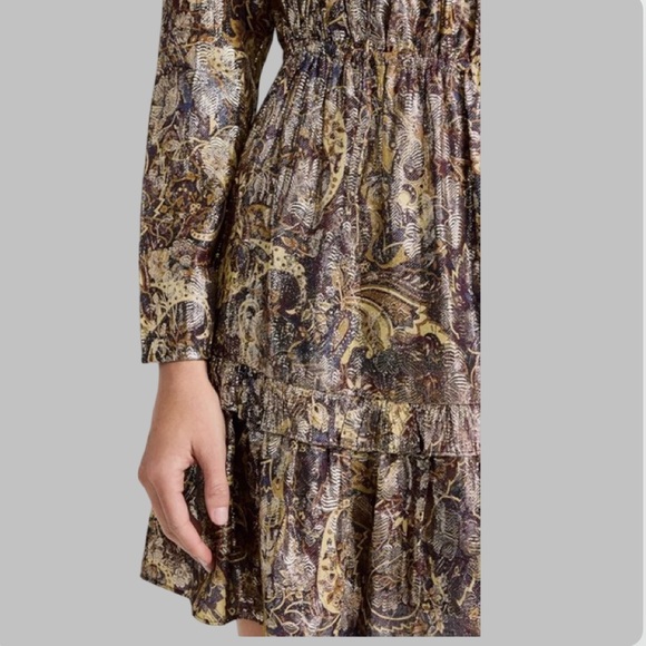 NWT BA&SH Capi Lady Metallic Lame Paisley Ruffle Puff Long Sleeve Dress Size M - Picture 7 of 14